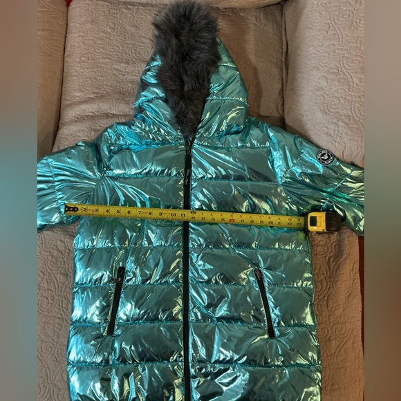 NEW White Mark Metallic Teal Blue Puffer Jacket XL w Hood New Without Tags - Picture 4 of 10
